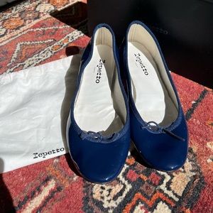 Repetto Camille Patent Navy Ballerina Heels Sz 36.5